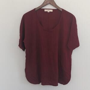 NEW Women's LOFT Maroon Linen Blend Crewneck Blouse Large